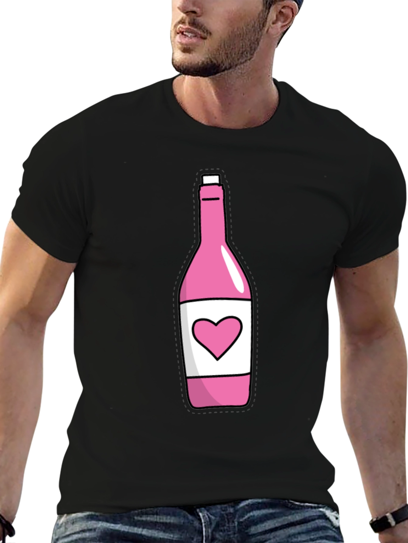 Black Pink Heart Bottle T-Shirt - Novelty Graphic Tee view 6