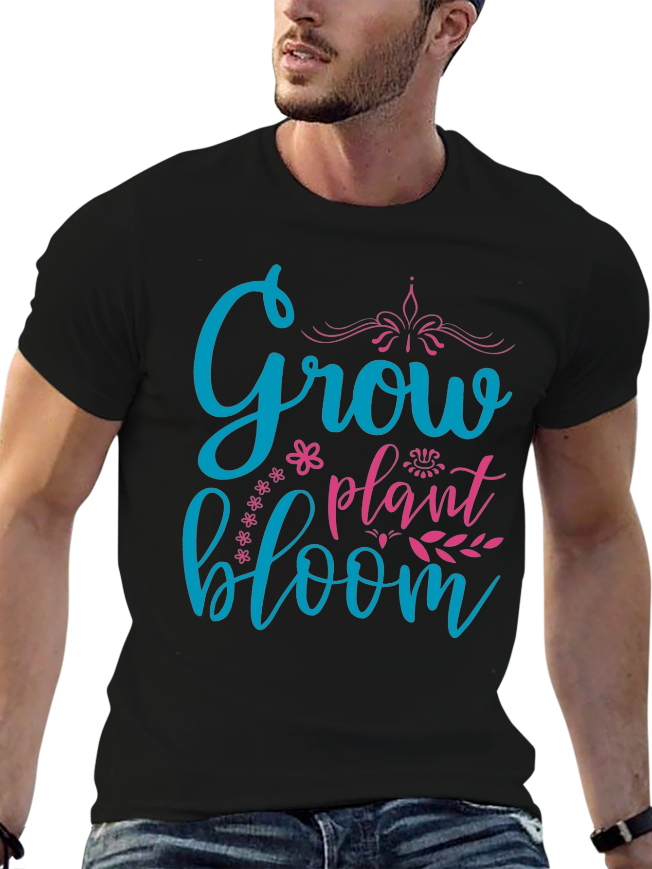 Black Grow Plant Bloom T-Shirt - Black Graphic Tee view 6