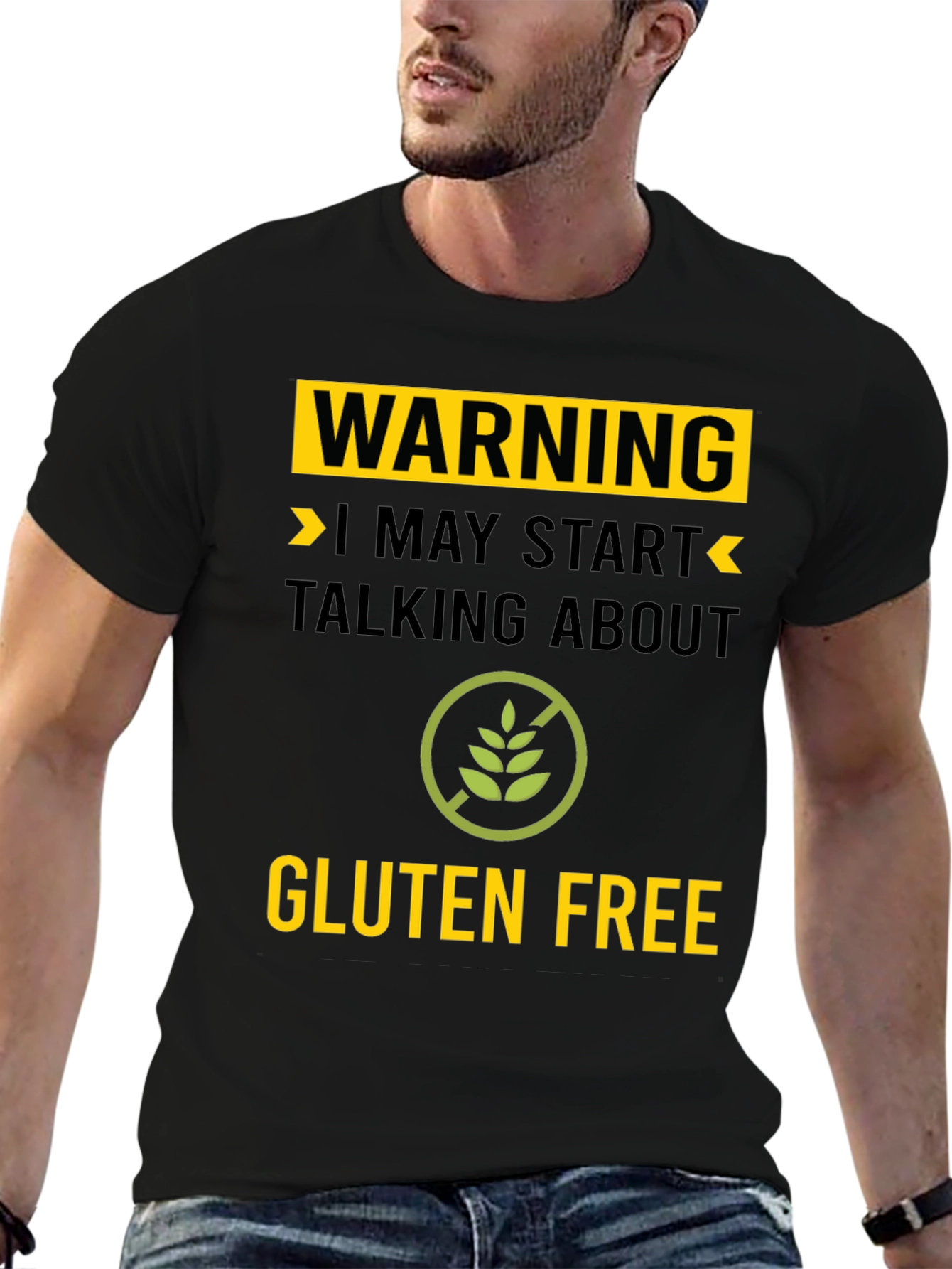 Black Warning Gluten Free T-Shirt - Talk About Gluten Free! view 6