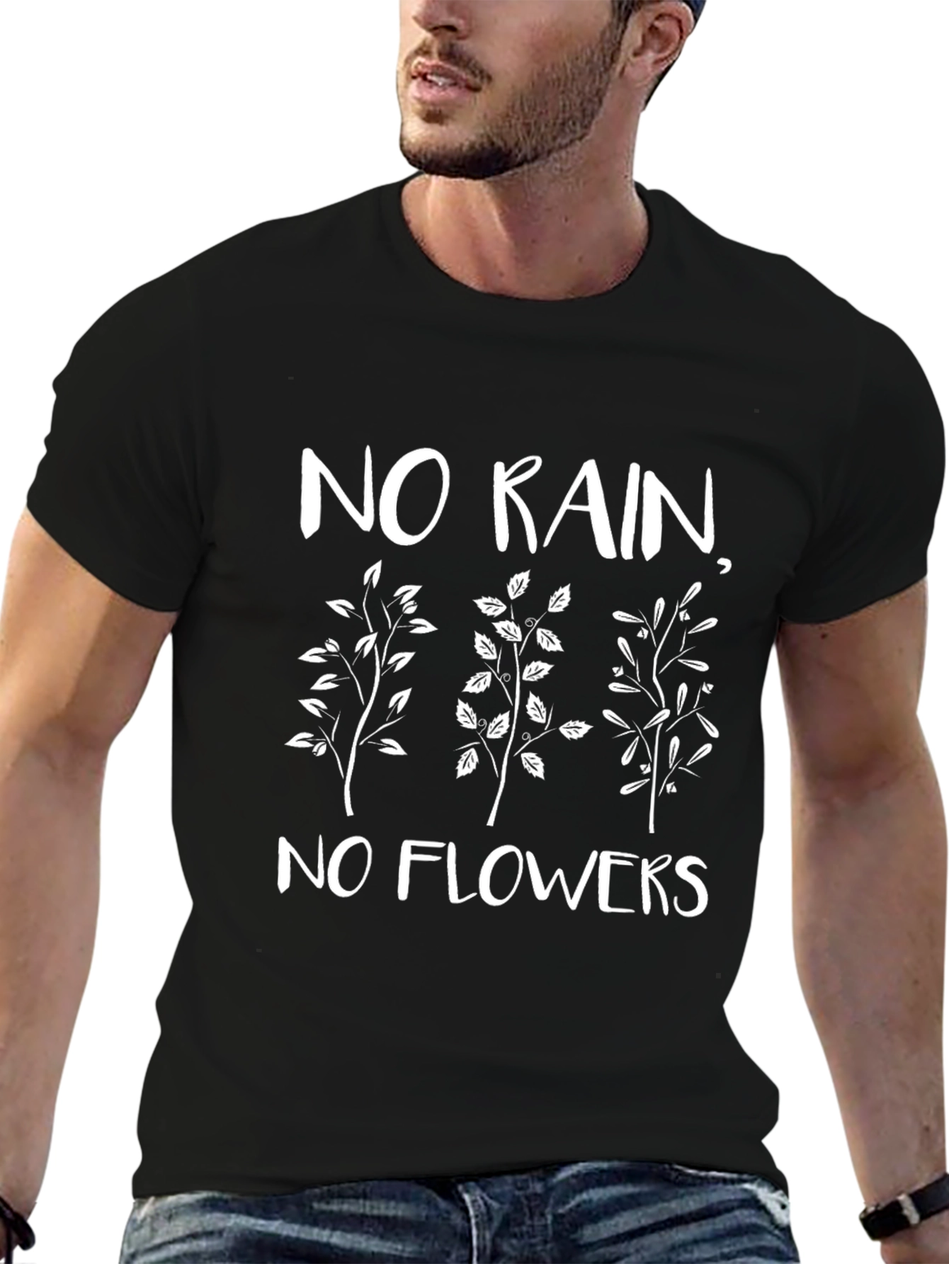 Black Inspirational Graphic Tee - No Rain No Flowers view 6
