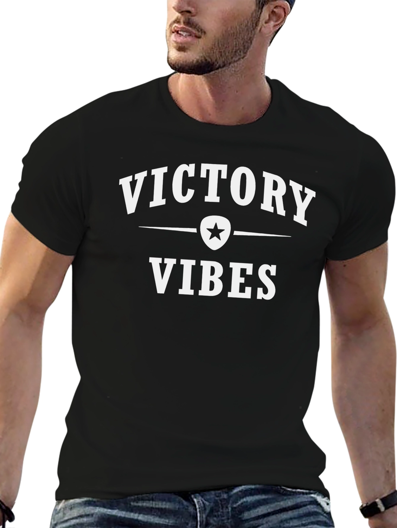 Black Victory Vibes Graphic Tee - Soft Cotton Blend view 6