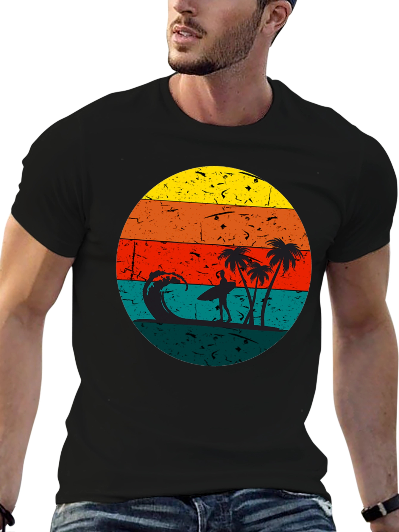 Black Retro Sunset Surfer T-Shirt - Black view 6