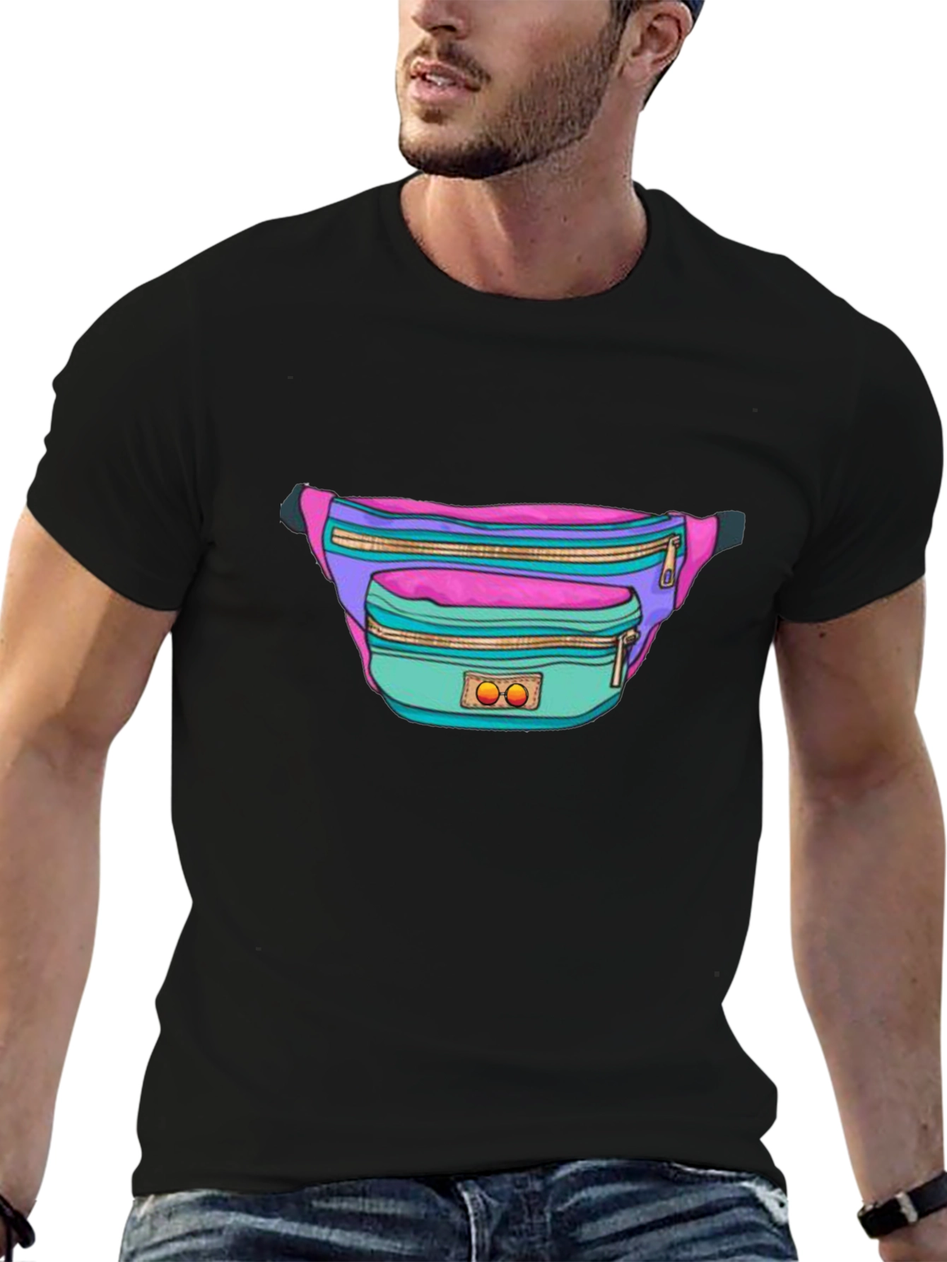 Black Retro Fanny Pack Graphic Tee - 80s/90s Style view 6
