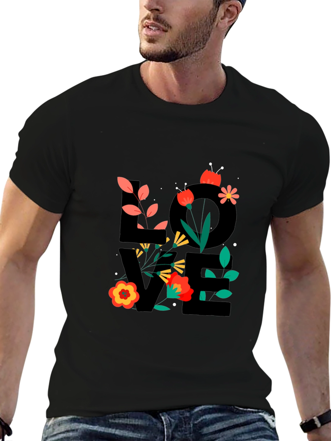 Black Floral LOVE Graphic T-Shirt - Trendy Casual Tee view 6
