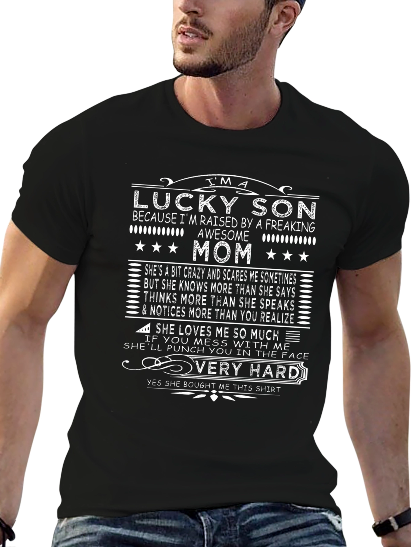 Black Lucky Son Awesome Mom Graphic Tee view 6