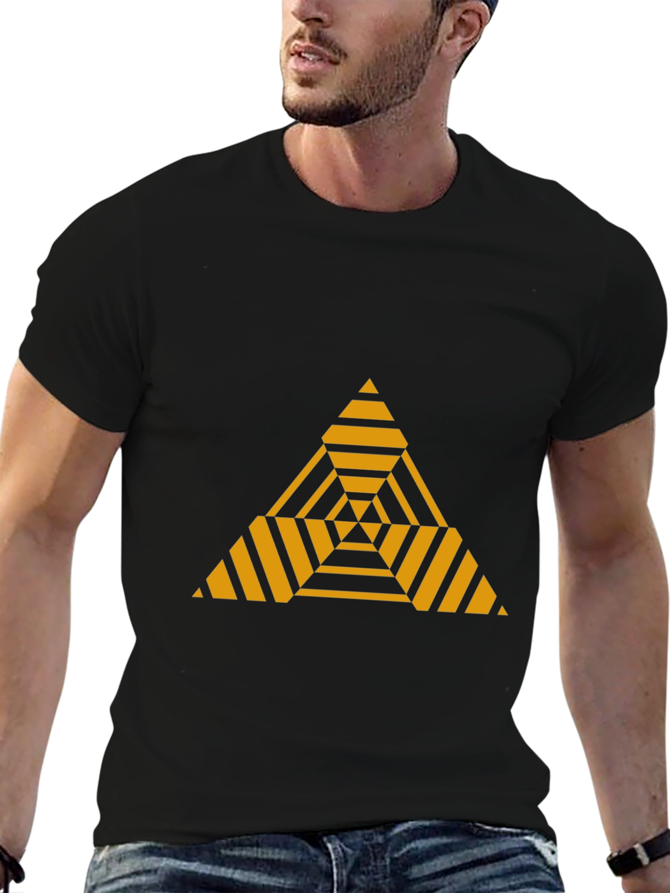 Black Geometric Triangle Graphic Tee - Modern Black T-Shirt view 6