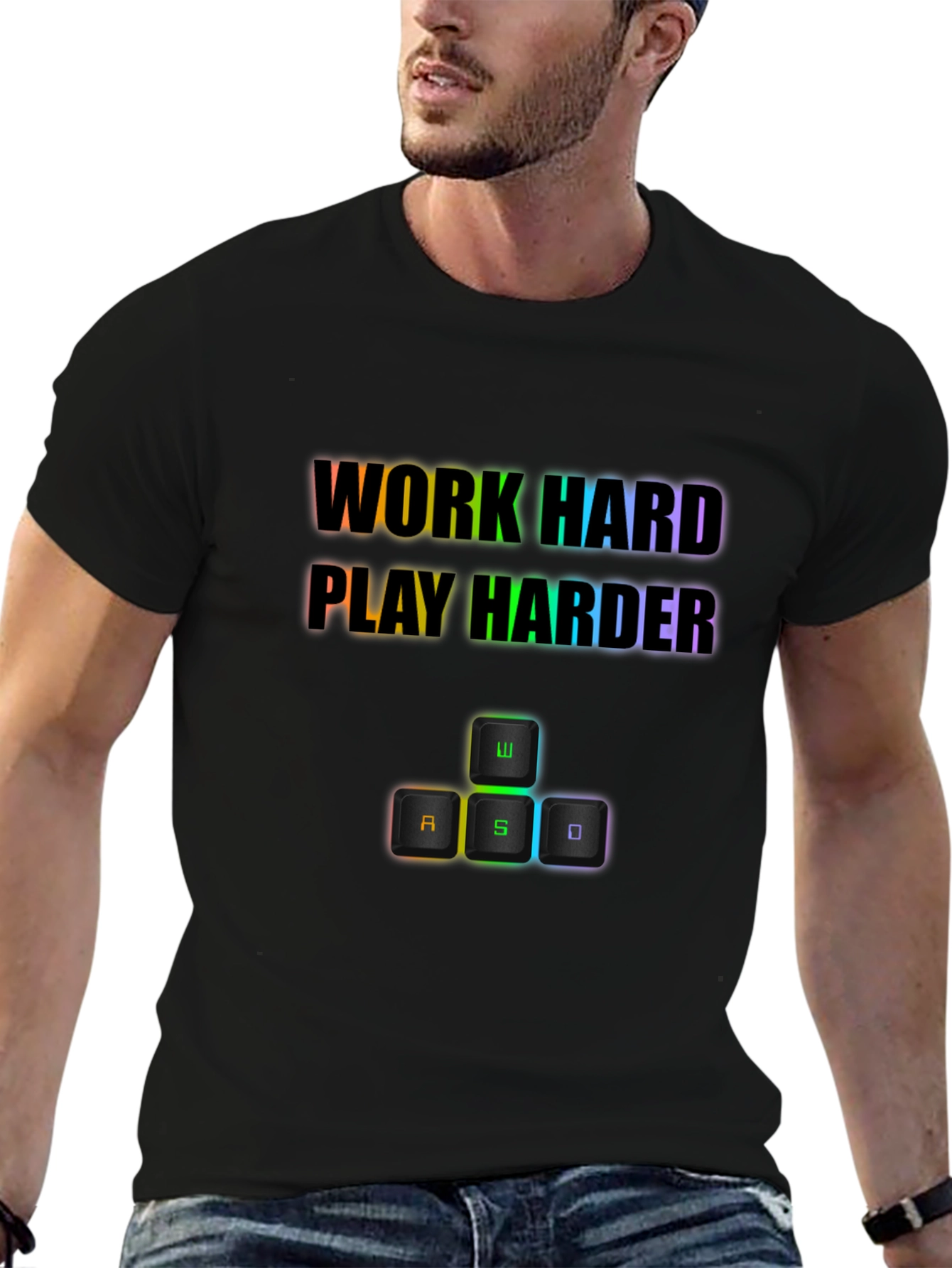 Black Work Hard Play Harder Gaming T-Shirt view 6