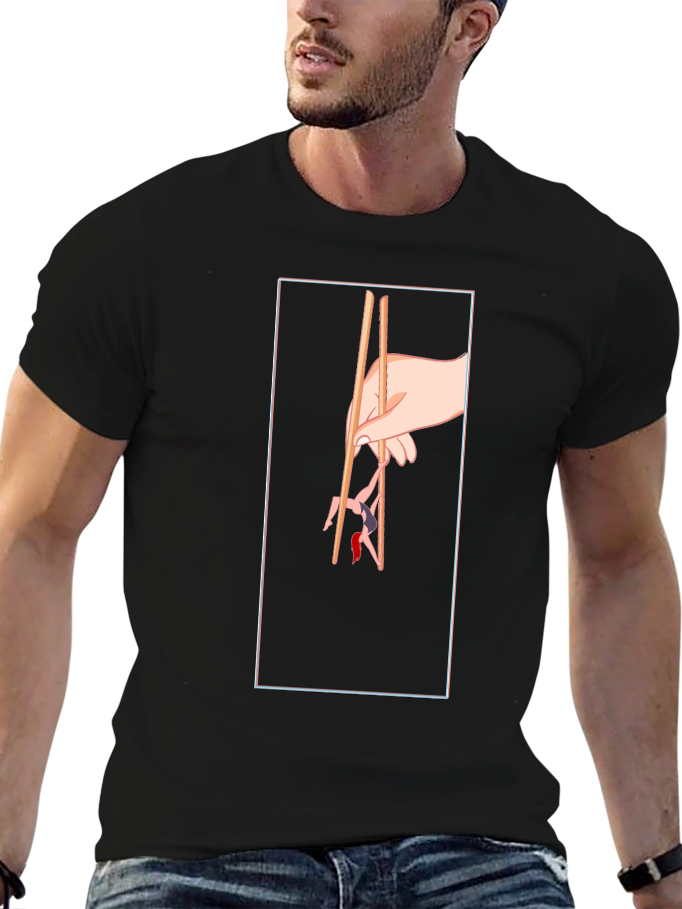Black Chopstick Graphic Tee - Unique Hand Design view 6