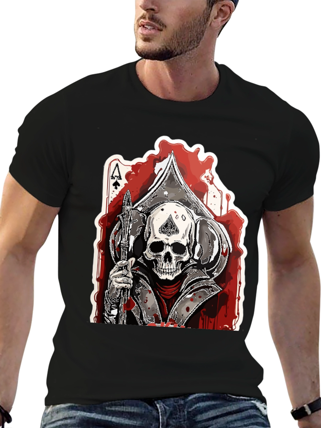 Black Ace of Spades Skull Graphic T-Shirt view 6