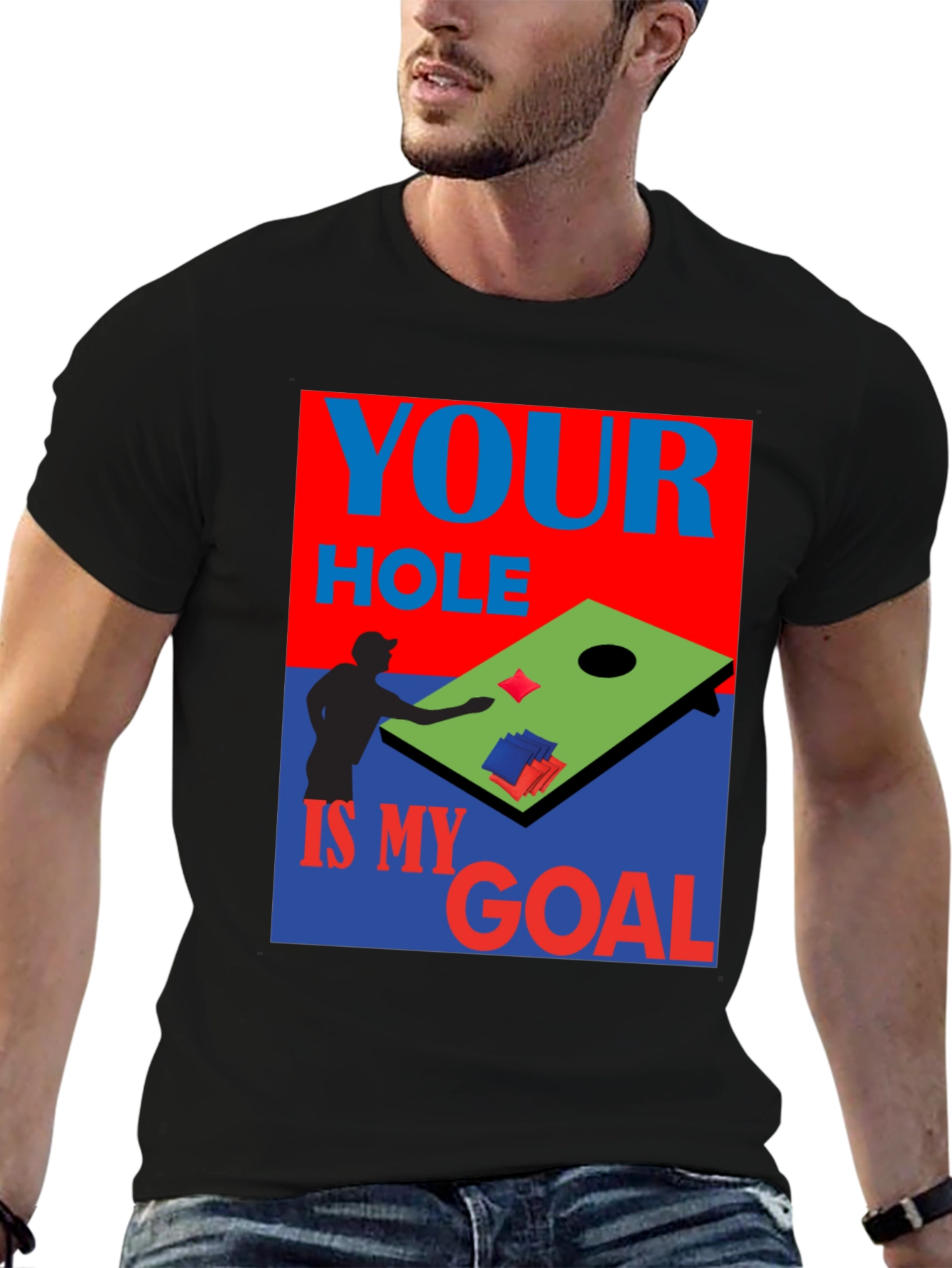 Black Cornhole T-Shirt: Your Hole is My Goal view 6