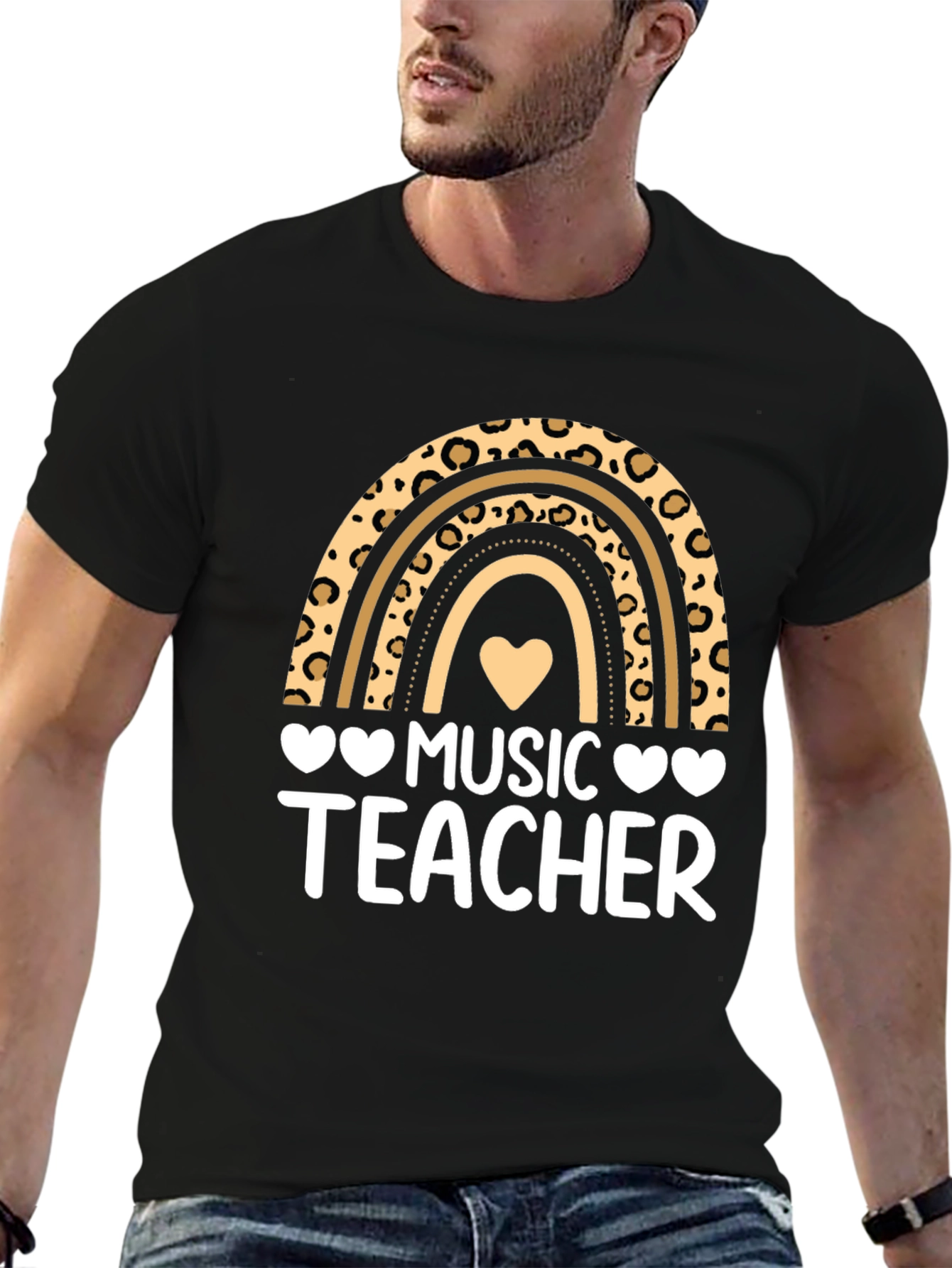 Black Music Teacher Leopard Rainbow Graphic T-Shirt view 6