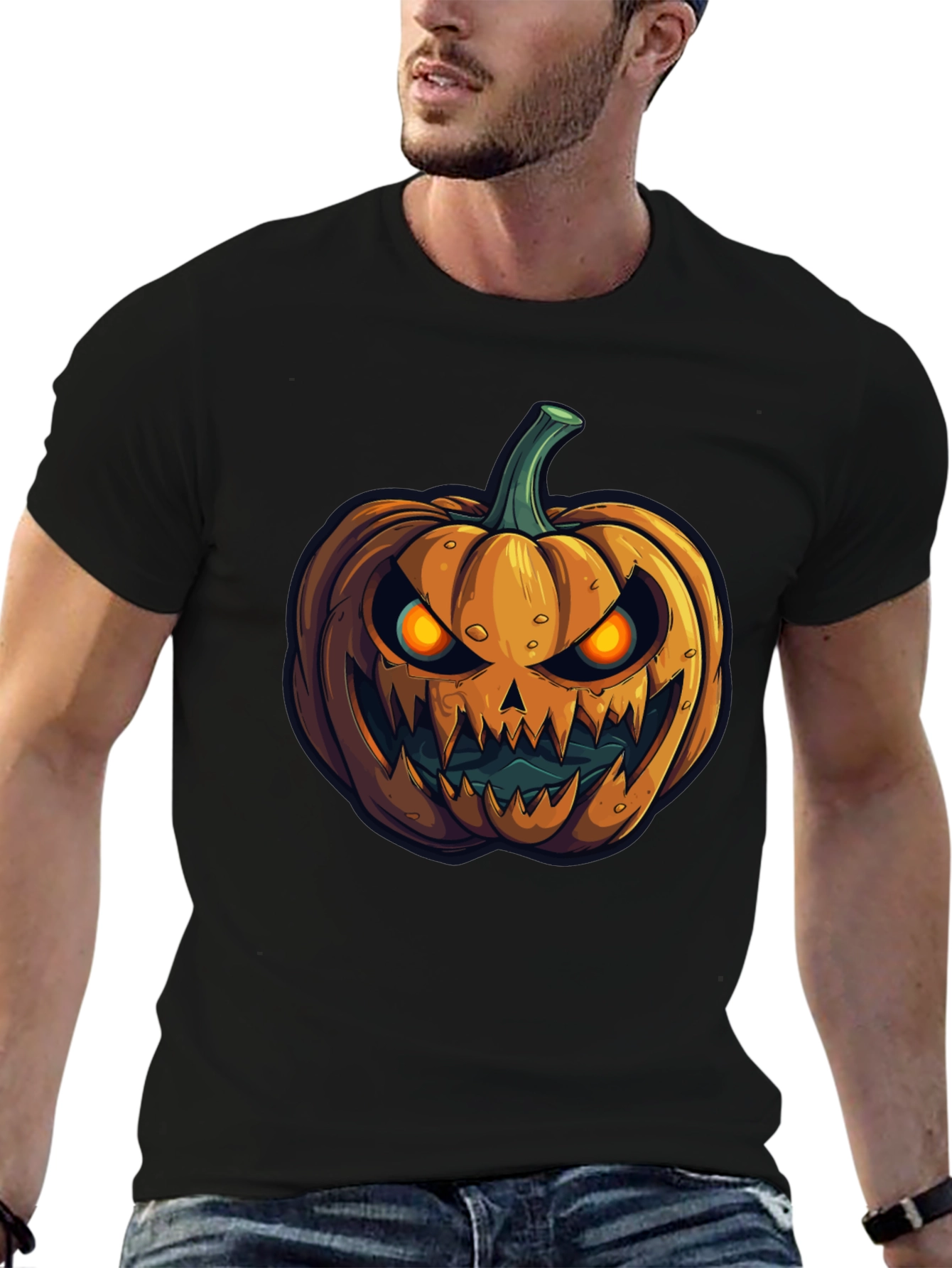 Black Halloween Pumpkin Graphic Tee - Men's Black T-Shirt view 6