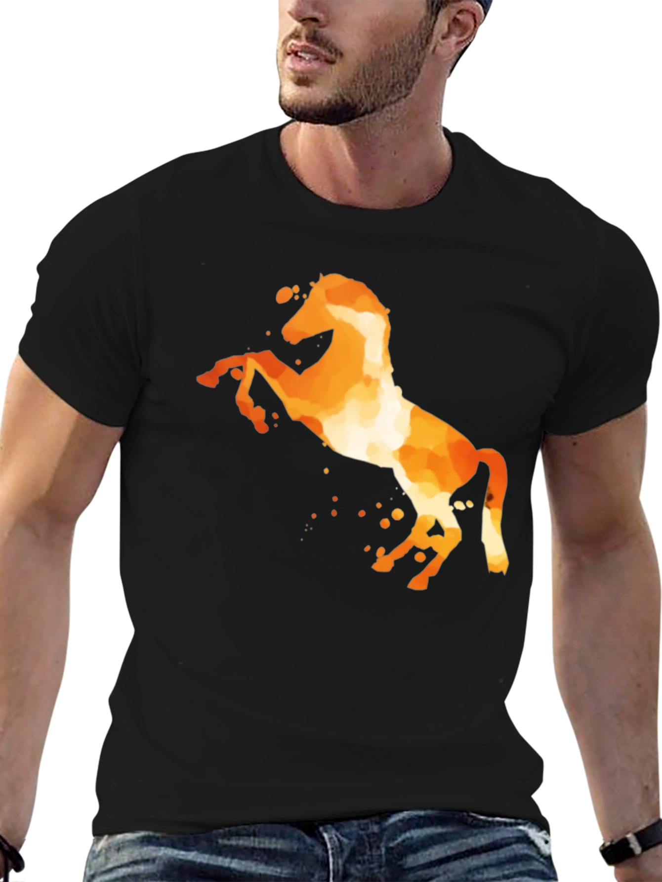 Black Fiery Horse Graphic Tee - Black Cotton Blend view 6
