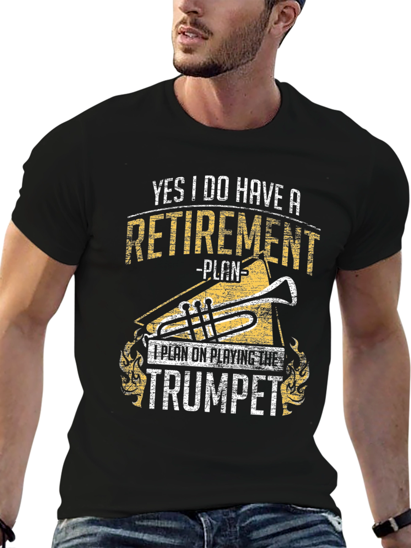 Black Retirement Trumpet Player T-Shirt view 6