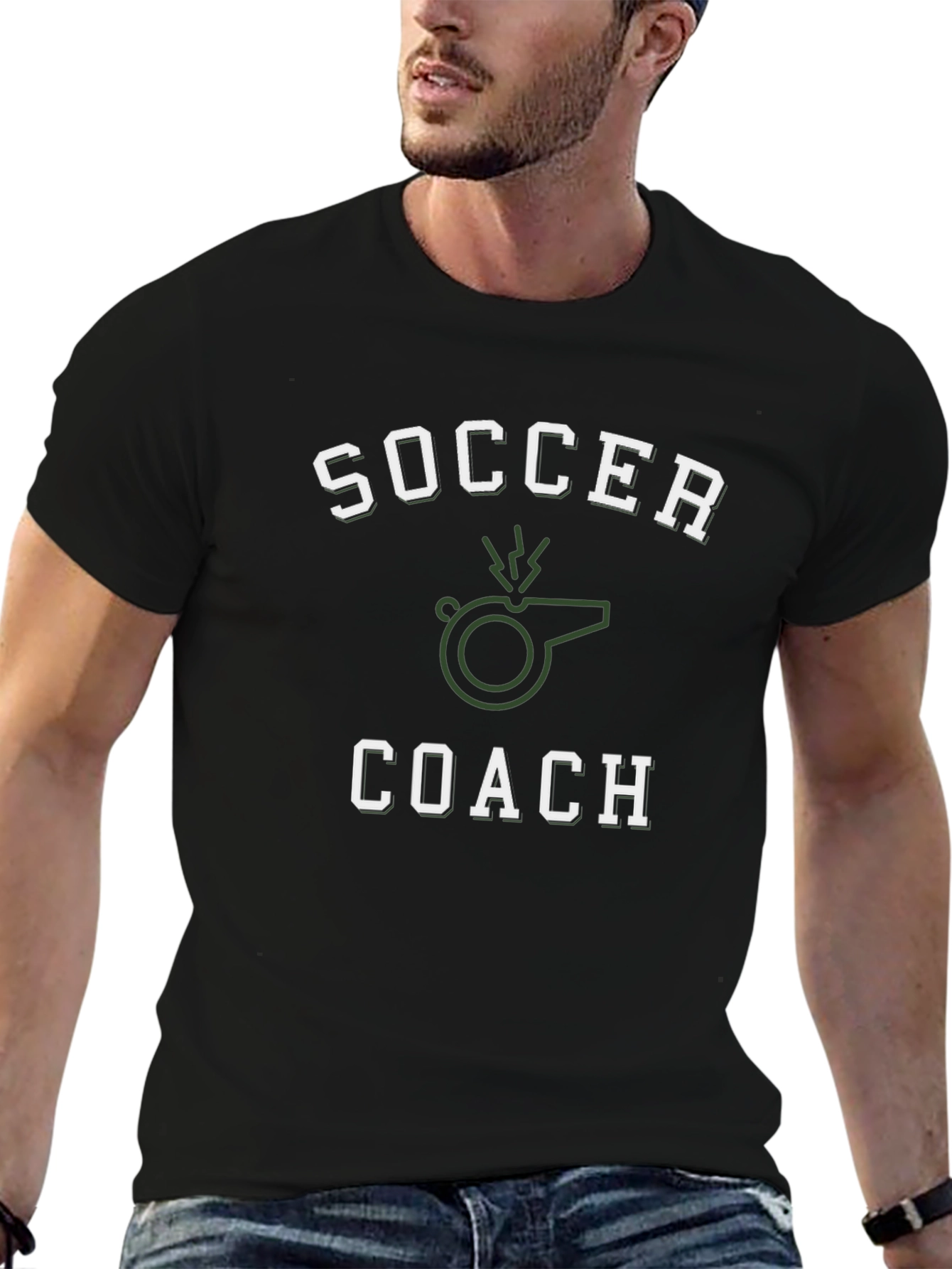 Black Soccer Coach T-Shirt - Whistle Graphic Tee view 6