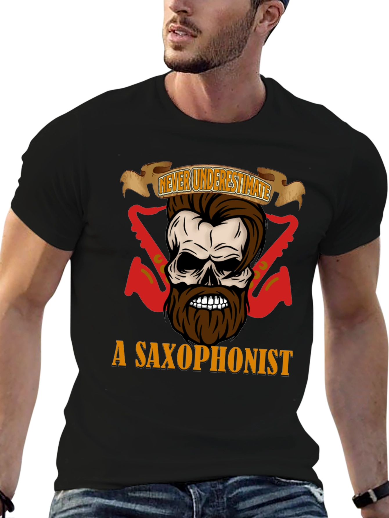 Black Never Underestimate a Saxophonist T-Shirt view 6
