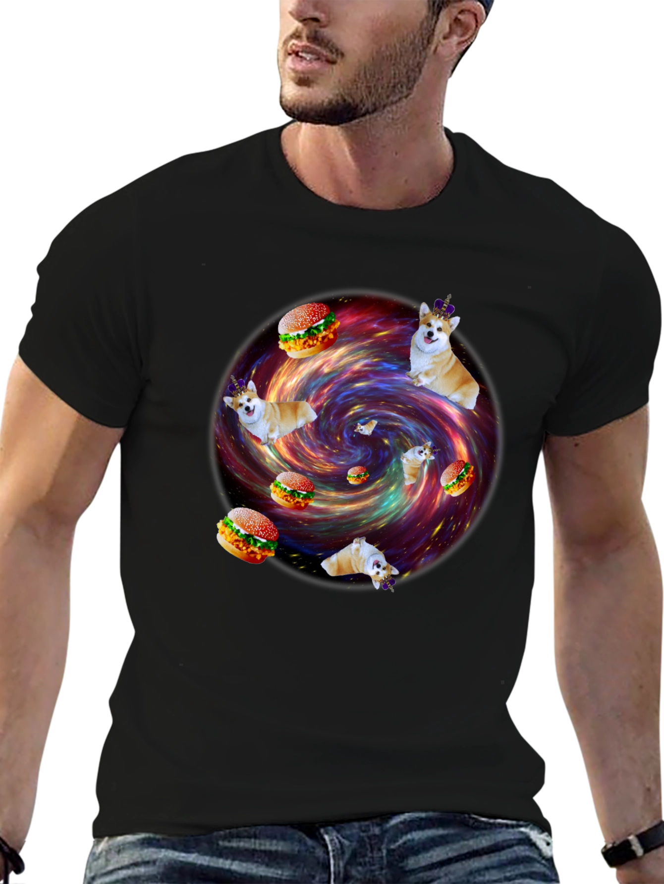 Black Corgi Burger Galaxy Graphic Tee - Unisex view 6