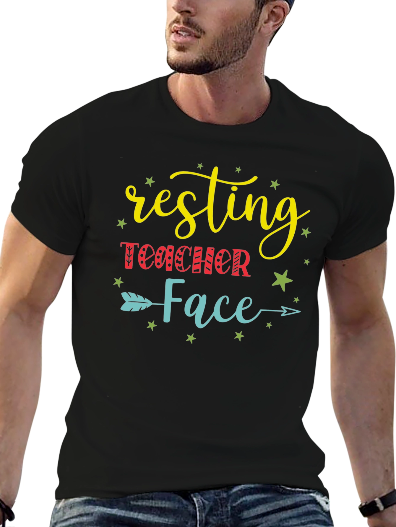 Black Resting Teacher Face Graphic Tee view 6