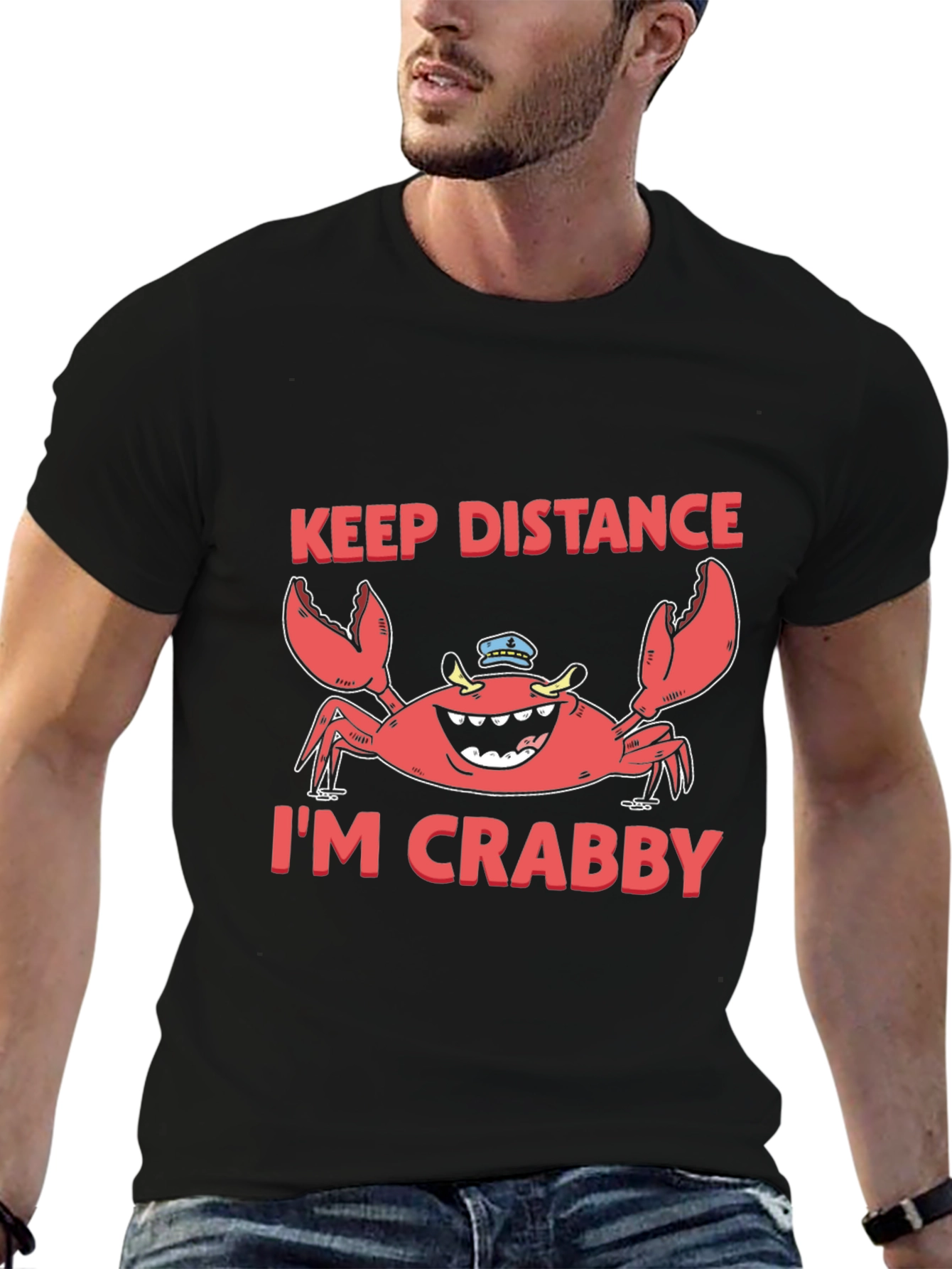 Black Keep Distance I'm Crabby Funny Graphic T-Shirt view 6