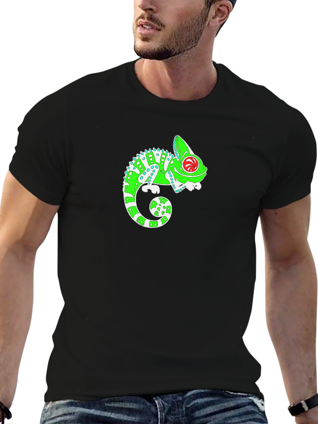 Black Funky Chameleon Graphic T-Shirt - Black view 6