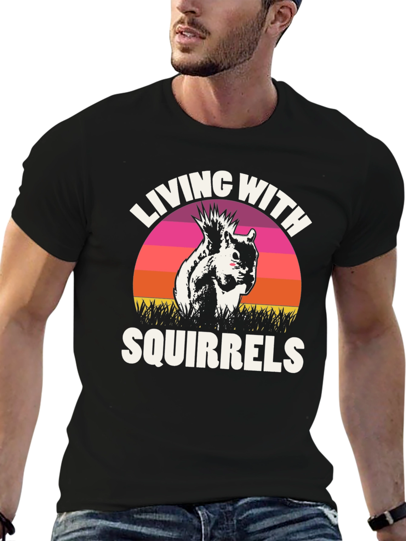 Black Living With Squirrels Graphic Tee - Unisex Black T-Shirt view 6
