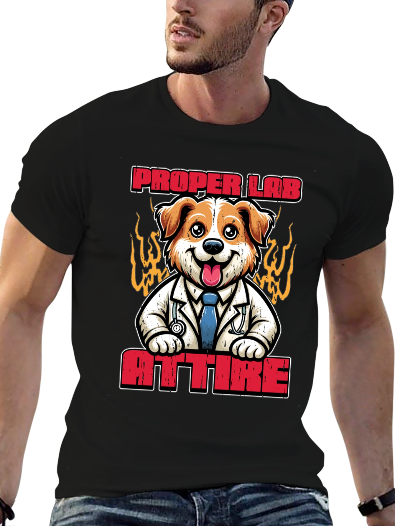 Black Proper Lab Attire T-Shirt: Dog Doctor Tee view 6