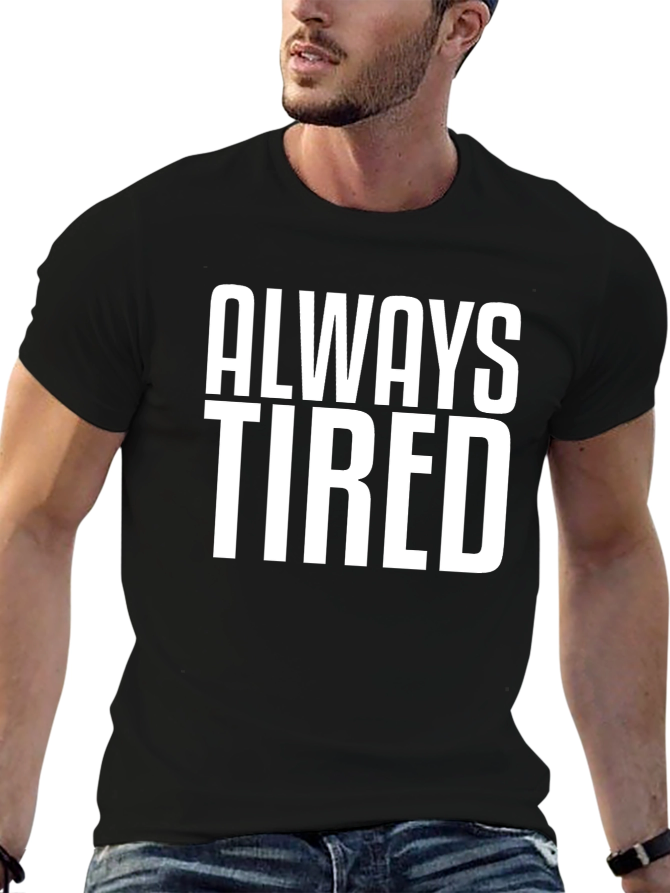 Black Always Tired Graphic Tee - Black Cotton T-Shirt view 6