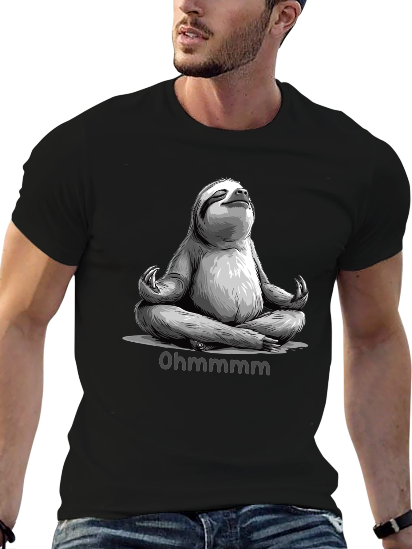 Black Meditating Sloth T-Shirt - Ohm Funny Yoga Tee view 6