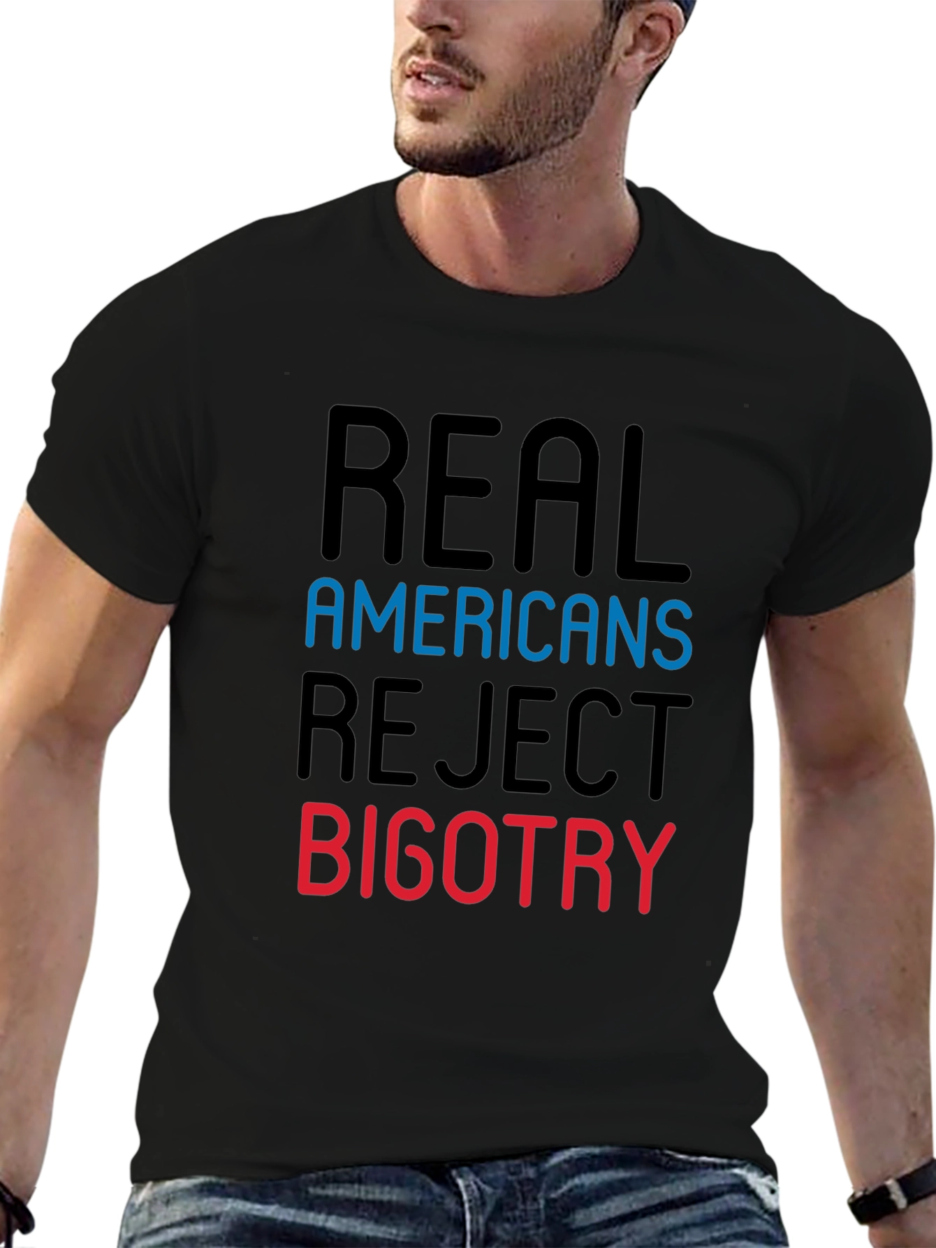 Black Real Americans Reject Bigotry Graphic Tee view 6