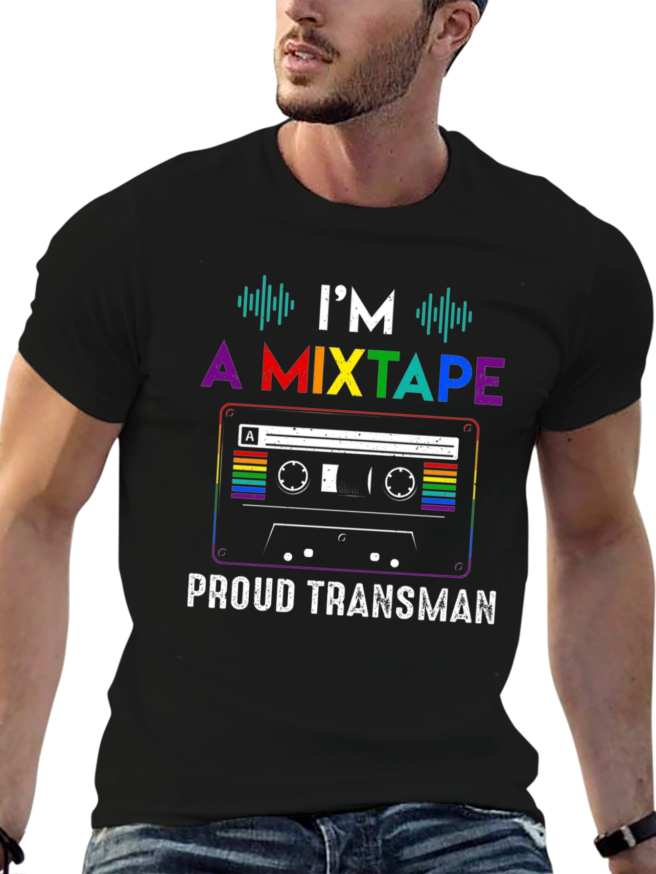 Black Proud Transman Mixtape Graphic T-Shirt view 6