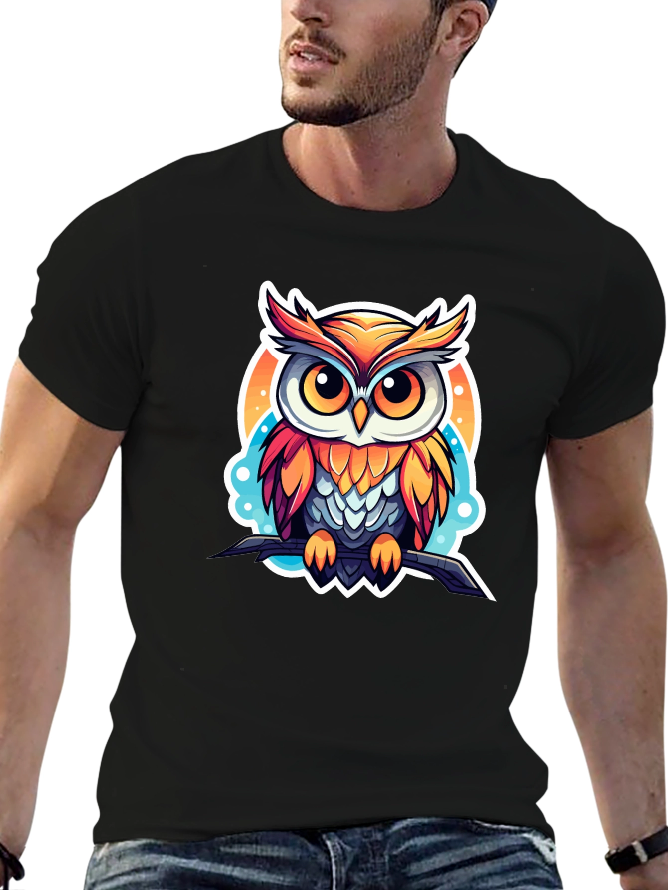 Black Owl Graphic Tee - Stylish Men's Black T-Shirt view 6