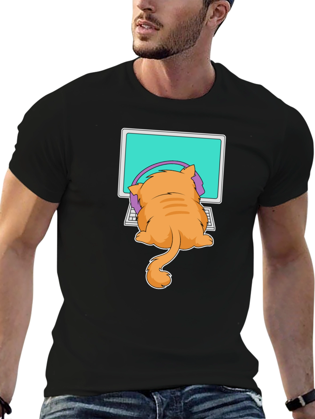 Black Cat Gamer T-Shirt - Funny Kitten Computer Tee view 6