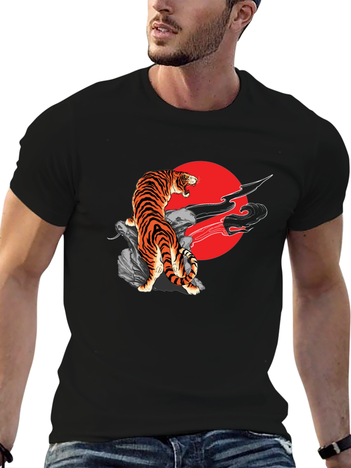 Black Tiger Graphic Black T-Shirt view 6