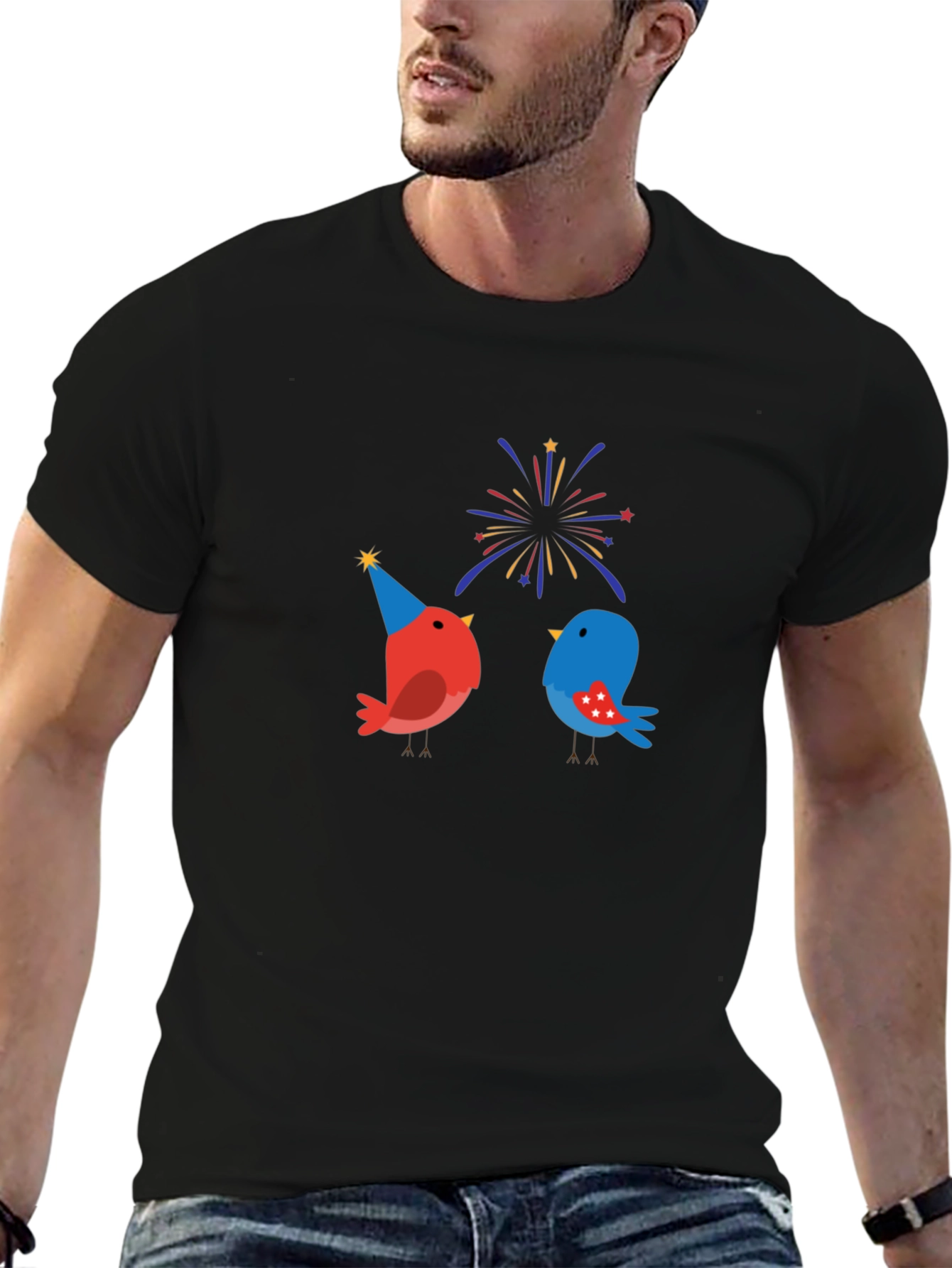 Black Festive Birds Graphic T-Shirt view 6
