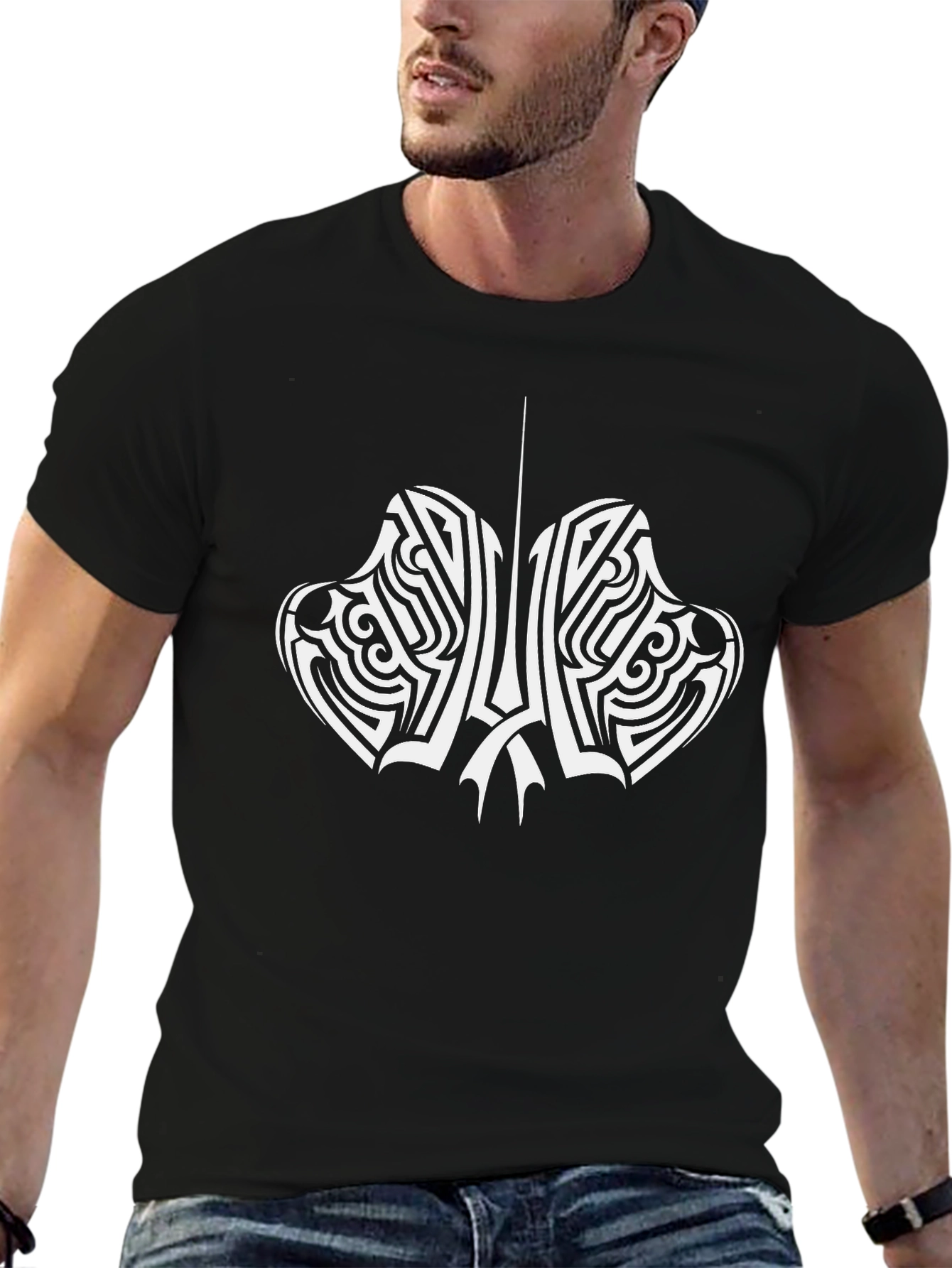 Black Tribal Design Black T-Shirt view 6