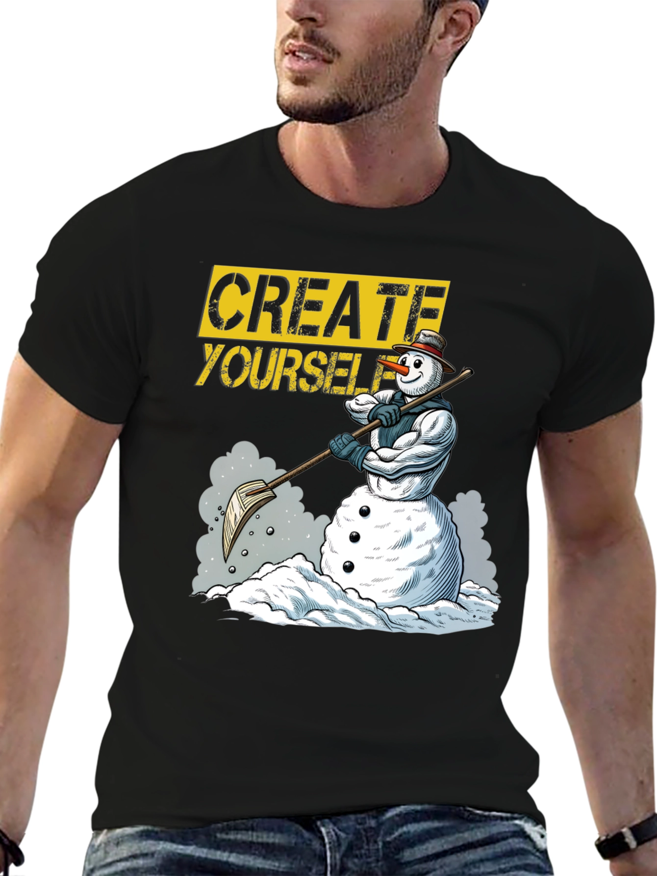 Black Create Yourself Graphic Tee - Snowman Design view 6