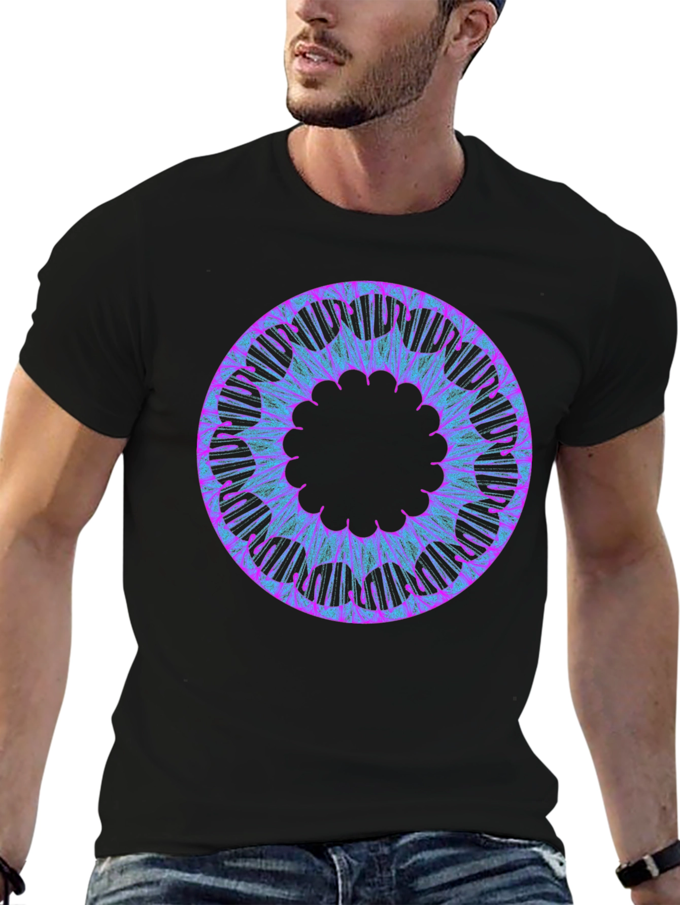 Abstract Circular Graphic Tee - Black Cotton Blend - 6