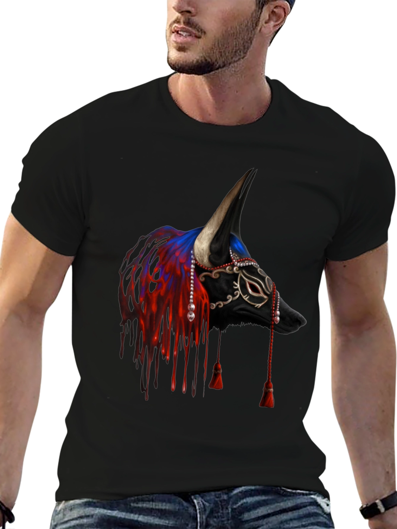 Black Black Bull Mask T-Shirt - Unique Graphic Tee view 6