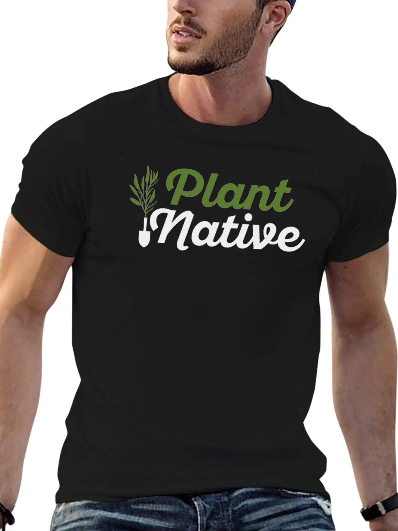 Black Plant Native Graphic T-Shirt - Black, Eco-Friendly view 6