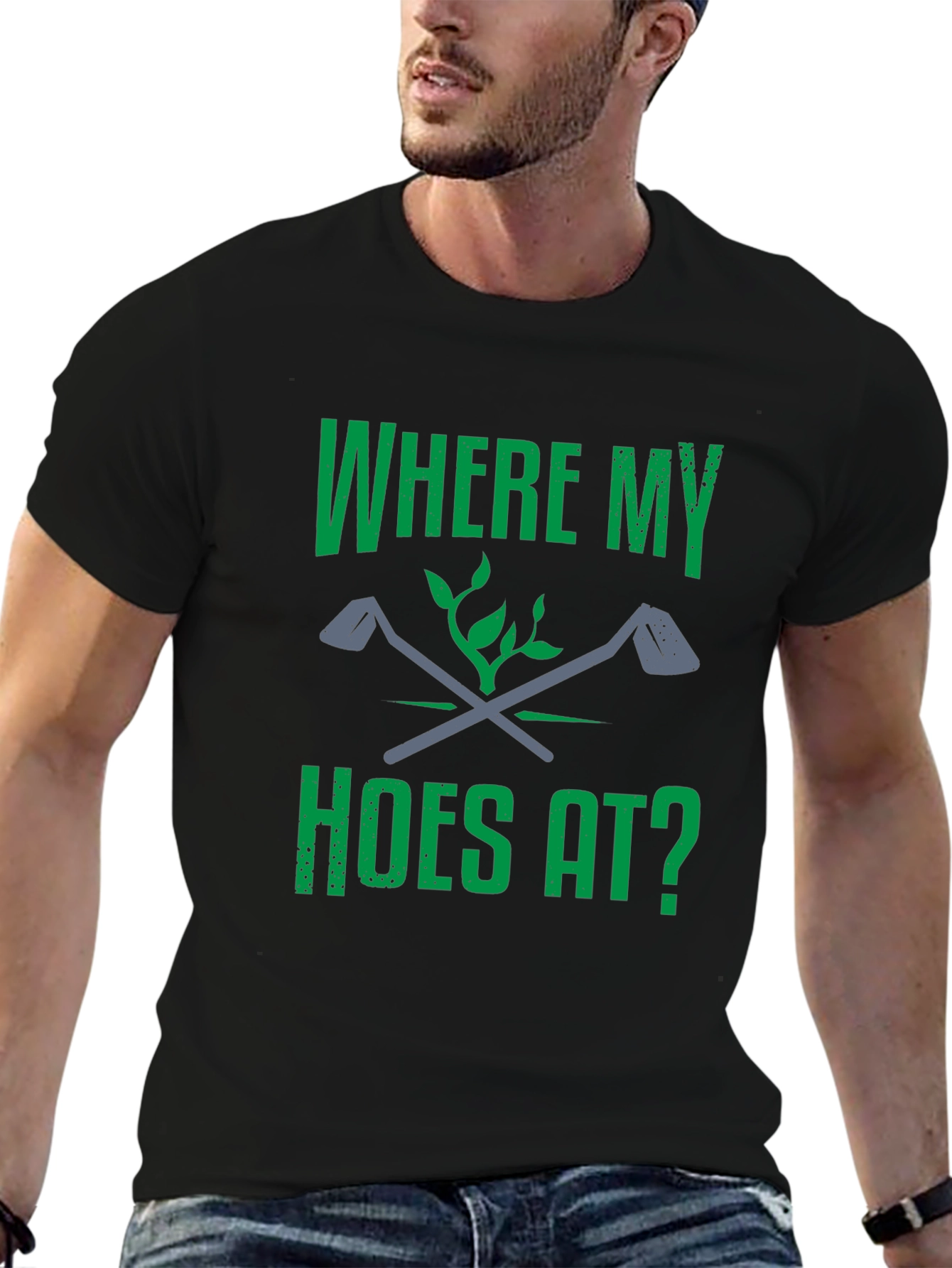 Black Where My Hoes At? Golf T-Shirt - Funny Golfing Tee view 6