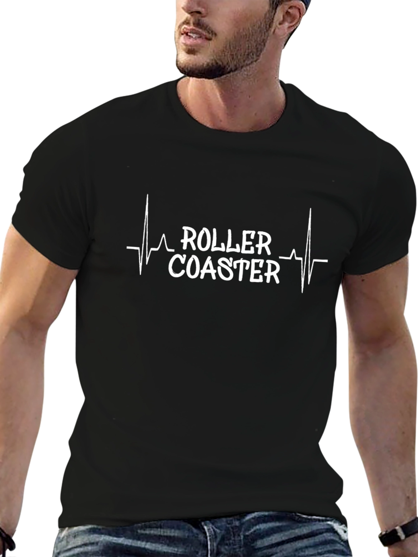 Black Roller Coaster Heartbeat Graphic Tee - Black view 6