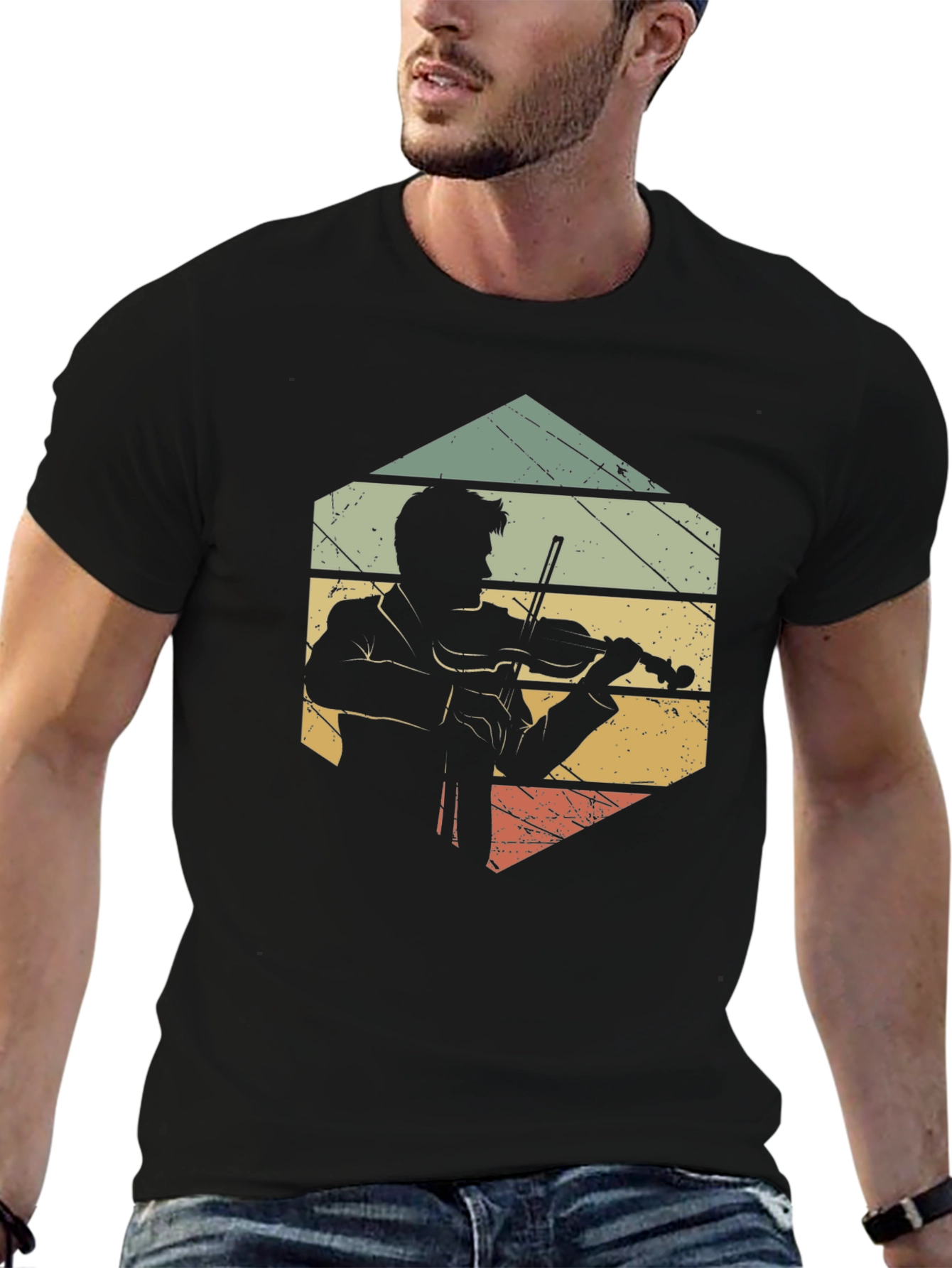 Black Vintage Violinist T-Shirt - Retro Musician Tee view 6