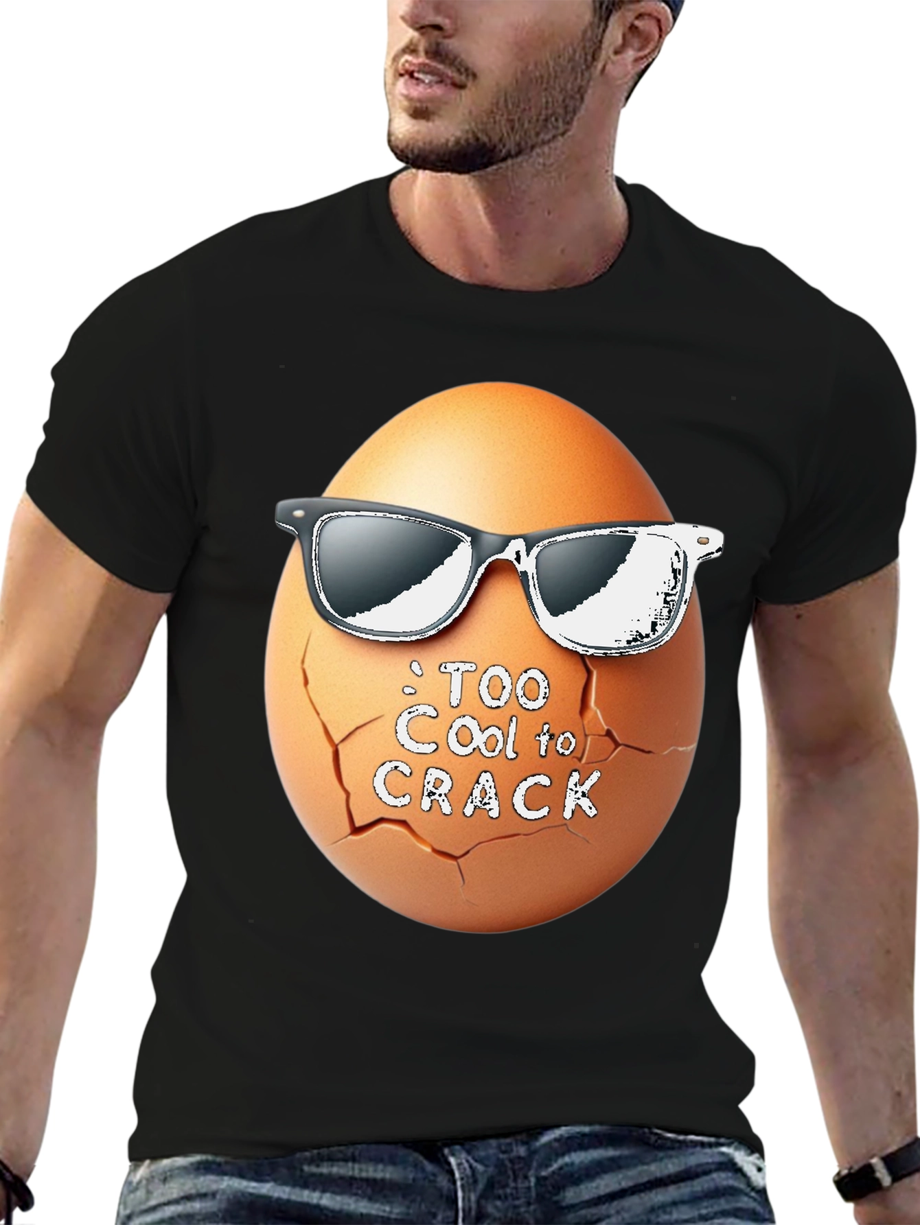 Black Too Cool To Crack T-Shirt Funny Egg with Shades view 6