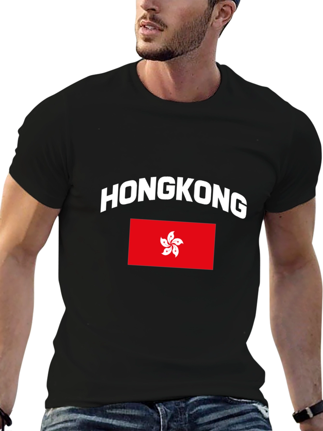 Hong Kong Flag Graphic Tee - Black Cotton T-Shirt - 6