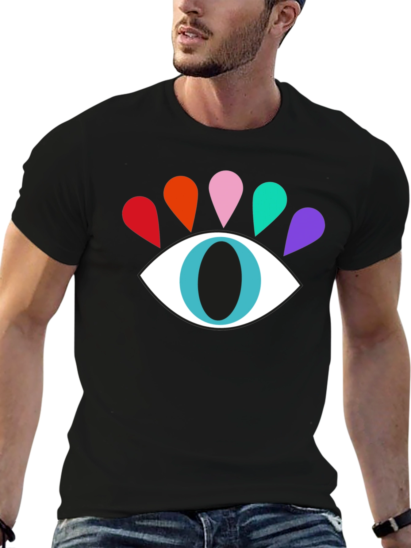 Black Colorful Eye Graphic Tee - Modern Casual Style view 6