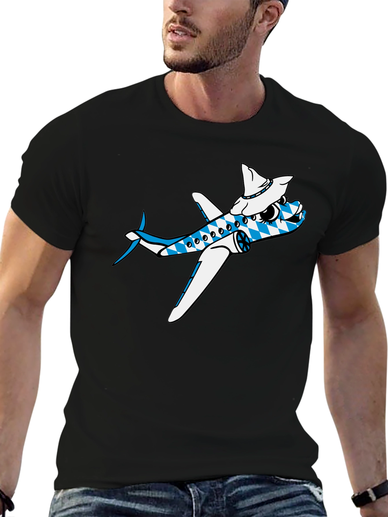 Black Cartoon Airplane Tee view 6