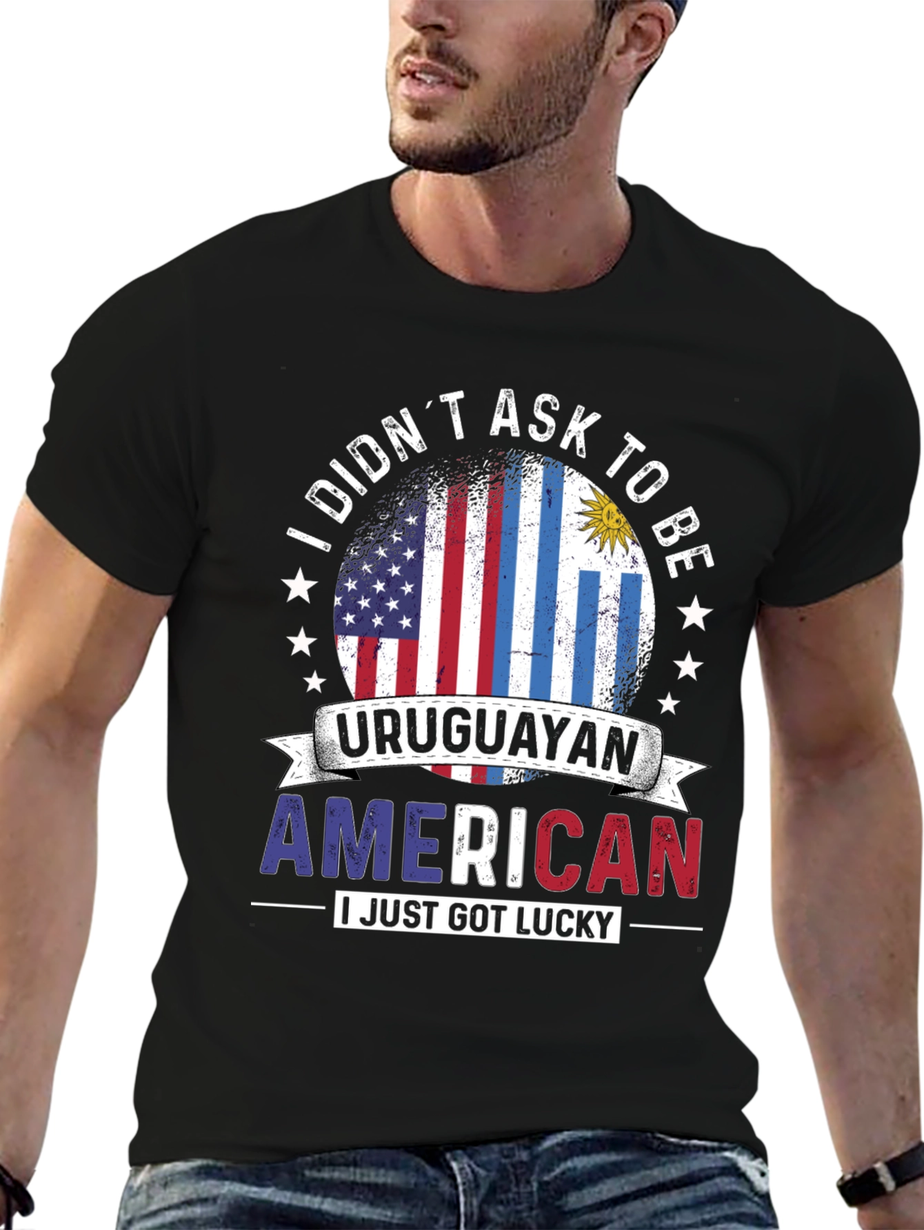 Black Uruguayan American Pride T-Shirt view 6