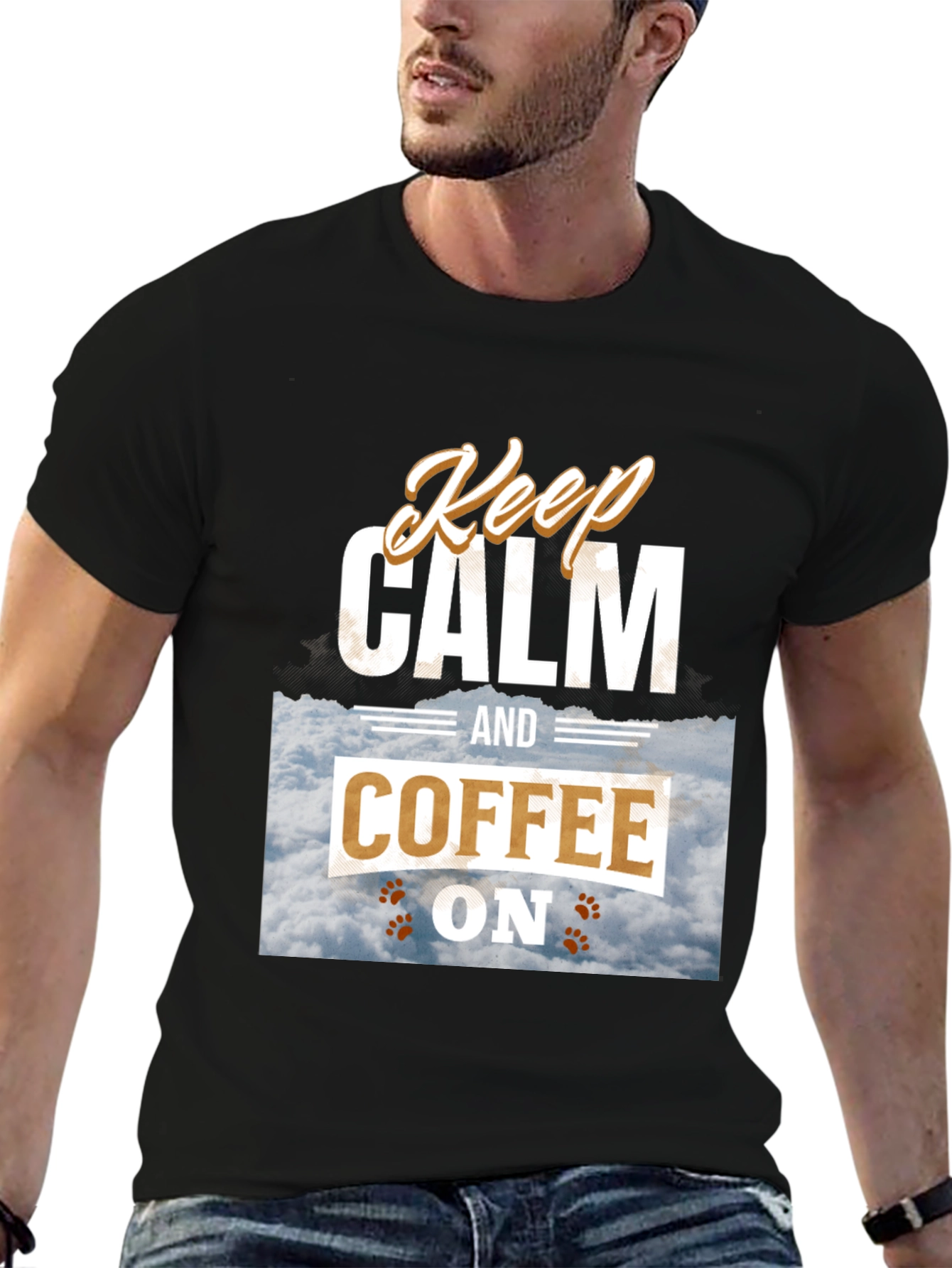 Black Keep Calm and Coffee On Graphic Tee view 6