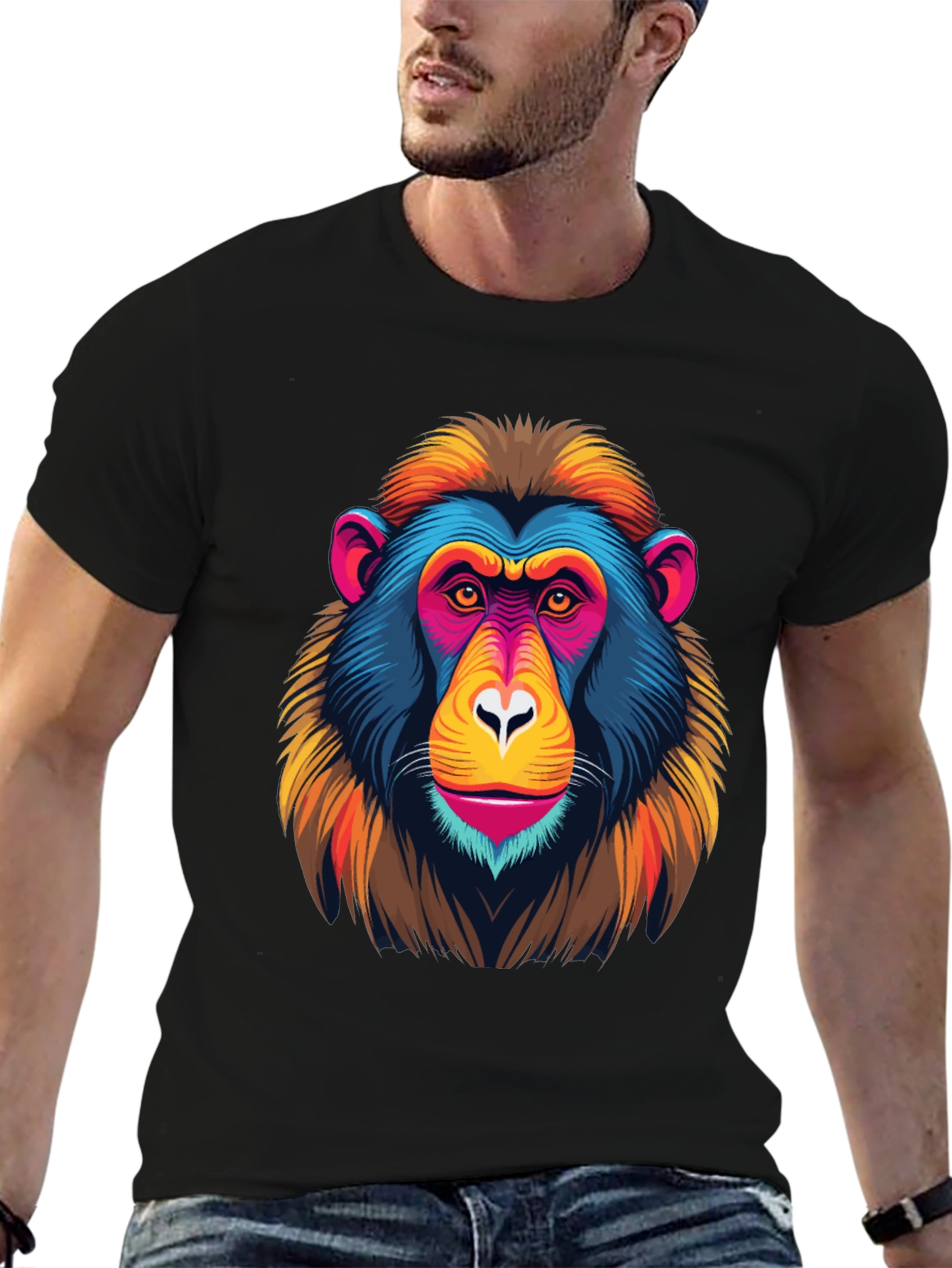 Black Colorful Monkey Graphic Tee - Funky Animal Print view 6