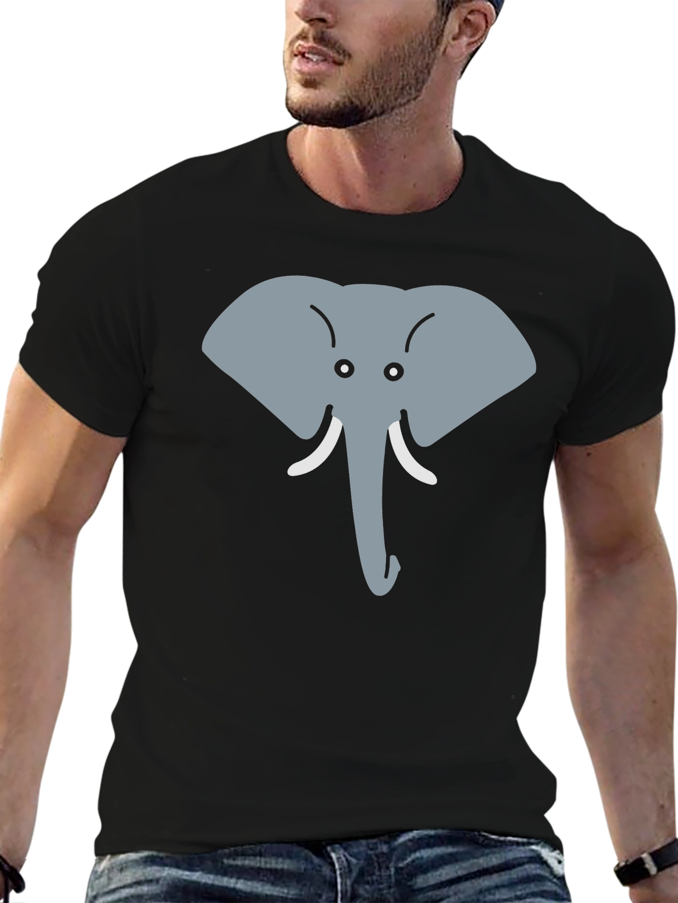Black Cartoon Elephant Graphic Tee - Black Cotton Casual Top view 6